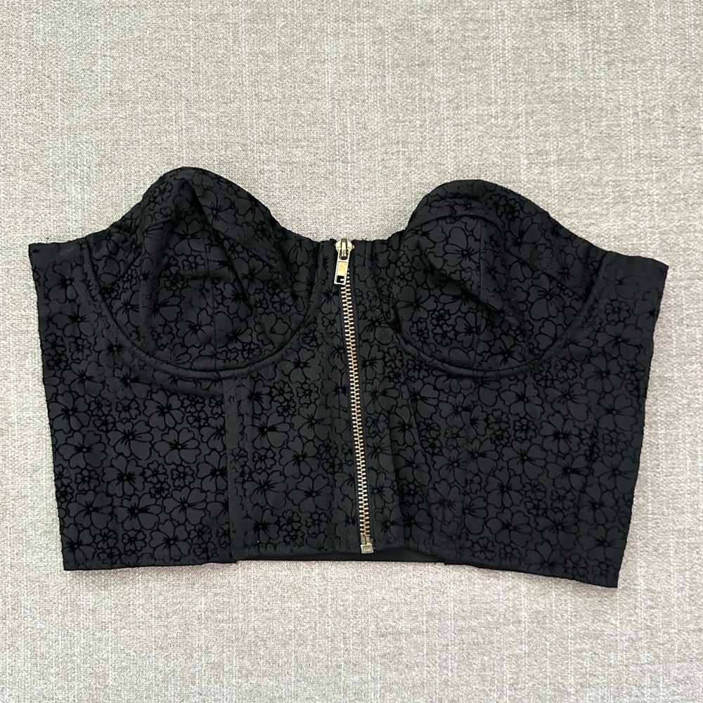 NEW Topshop black floral zip corset